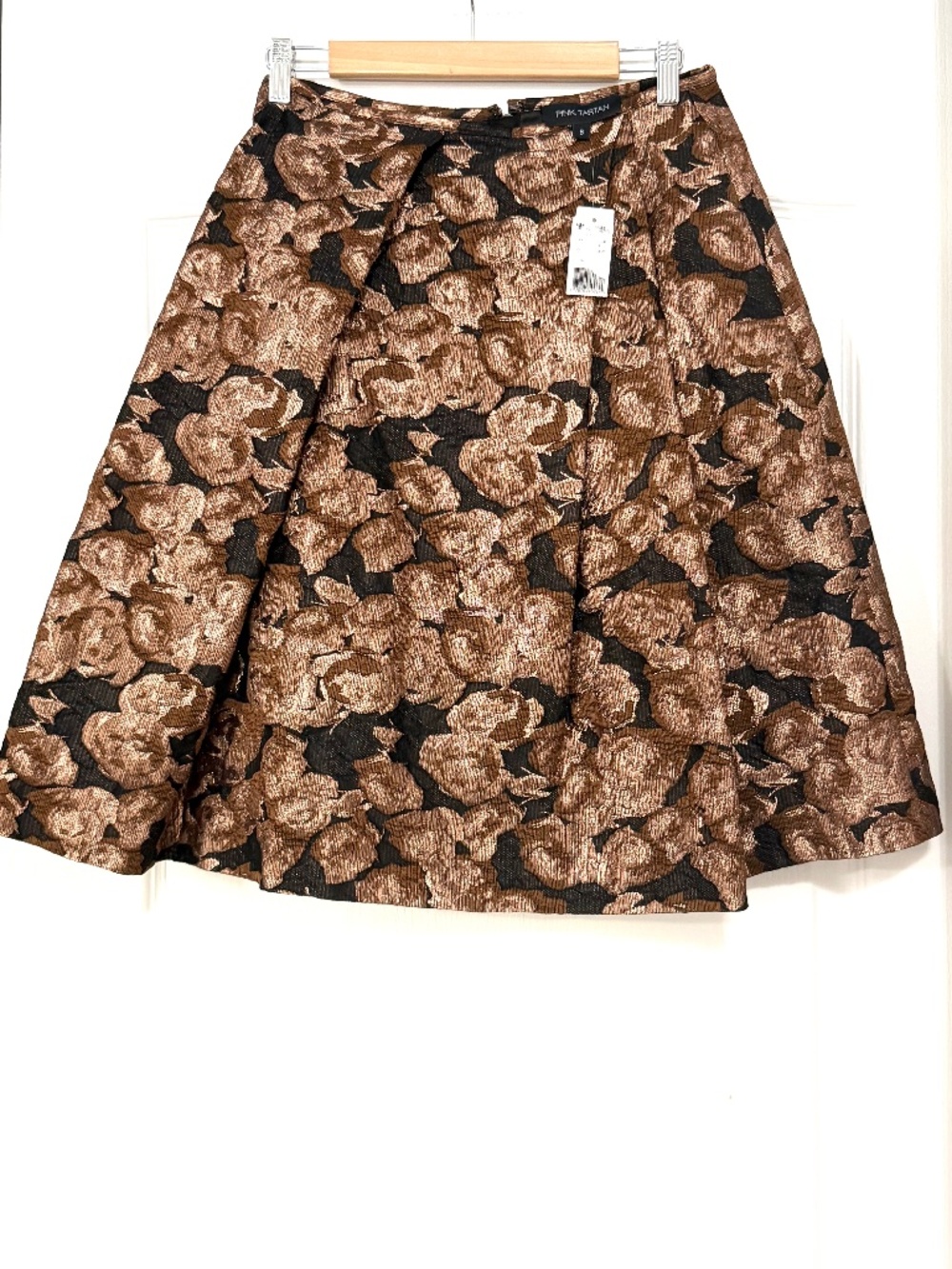 NWT Pink Tartan Bronze Floral Metallic Jacquard Bubble Skirt Size 6